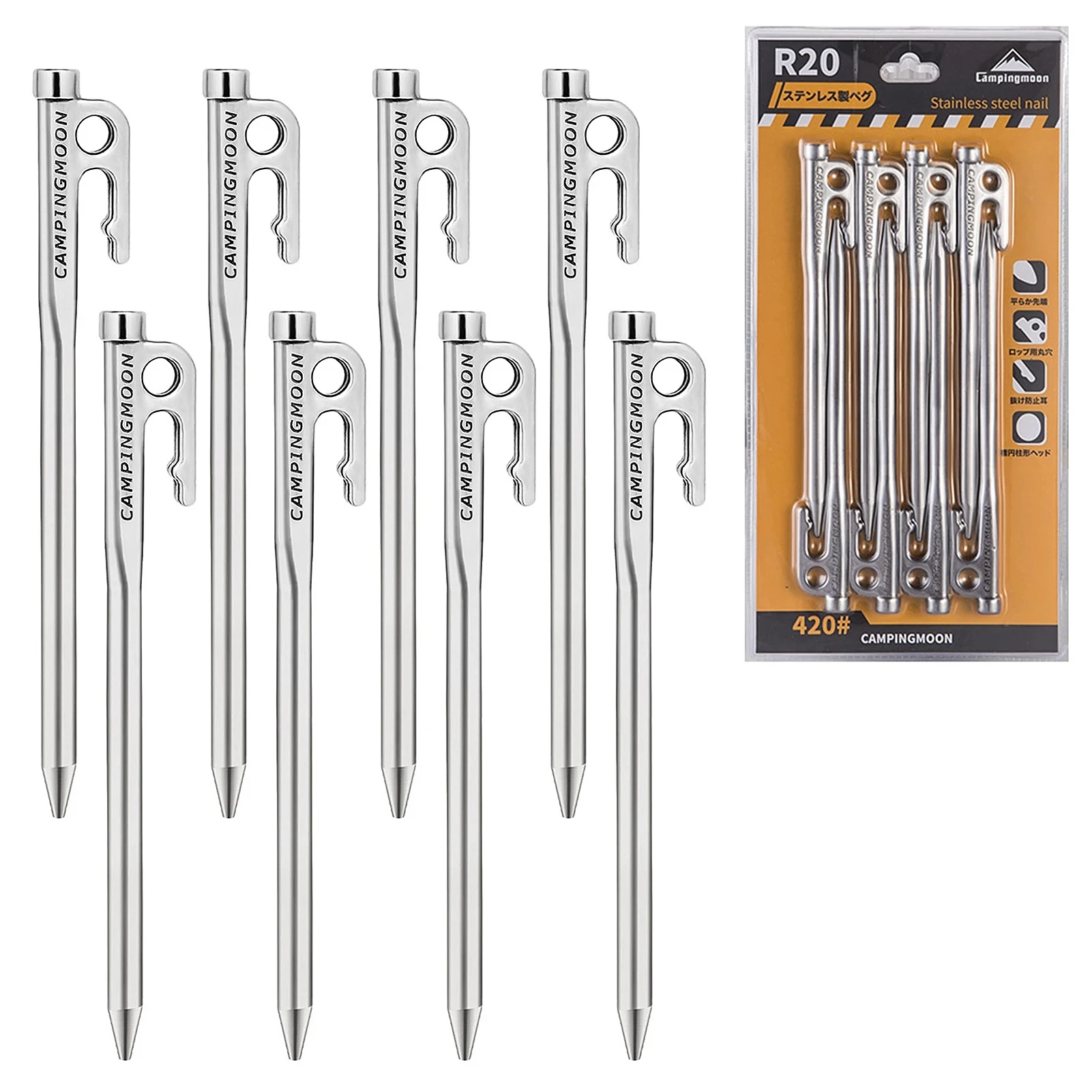 Campingmoon R40-6 Robuste Stahlzeltheringe mit Haken- und Lochdesign für Outdoor Backpacking Camping Zelt Vordach Image