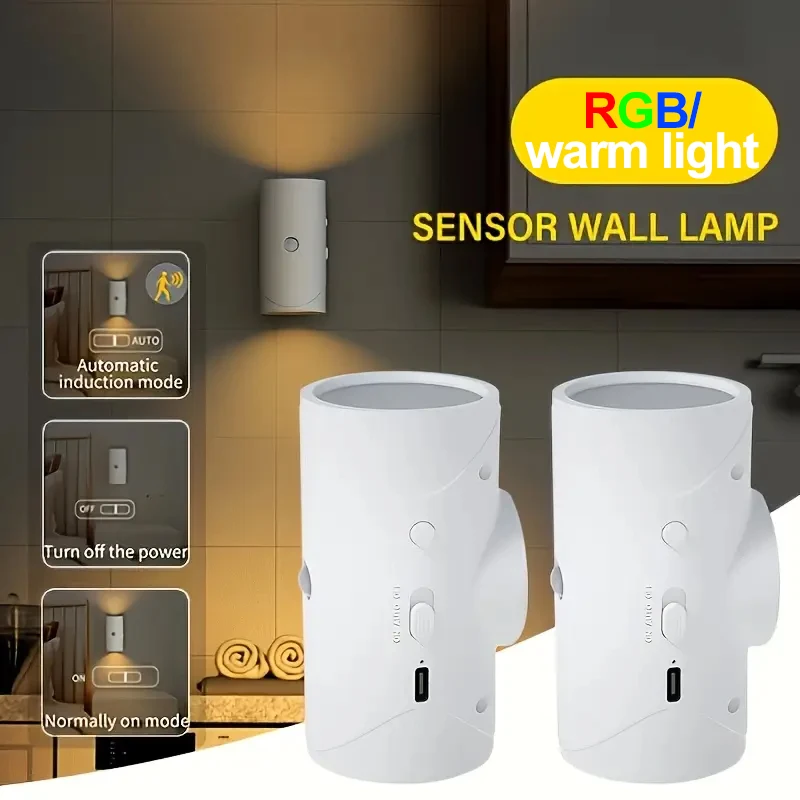 Magnetische LED-Wandleuchte mit Bewegungsmelder, wiederaufladbar über USB, Nachtlichter nach oben und unten, Beleuchtung für Wohnzimmer, Schlafzimmer, Flur