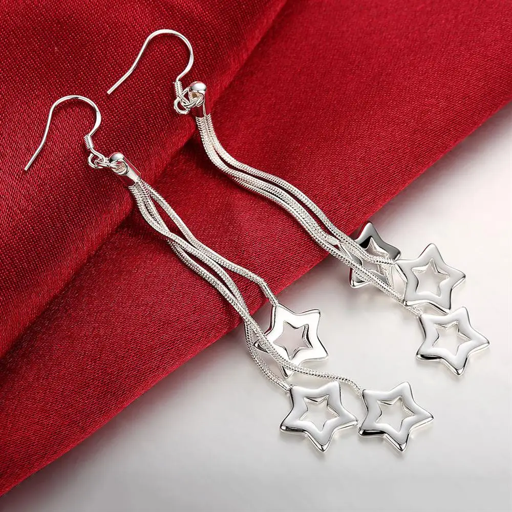 Hochwertige silberfarbene Quasten-Ohrringe mit hängenden Sternen für Damen, Mode, Hochzeit, Party, Schmuck, Weihnachtsgeschenk Image