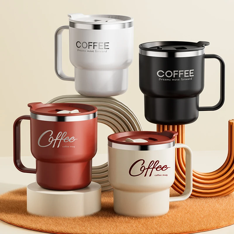 1 Stück 304 Edelstahl Doppelwandige Isolierte Kaffeetasse mit Griff Tragbare Auslaufsichere Wasserflasche für Studenten Milch-Kaffee-Becher Image