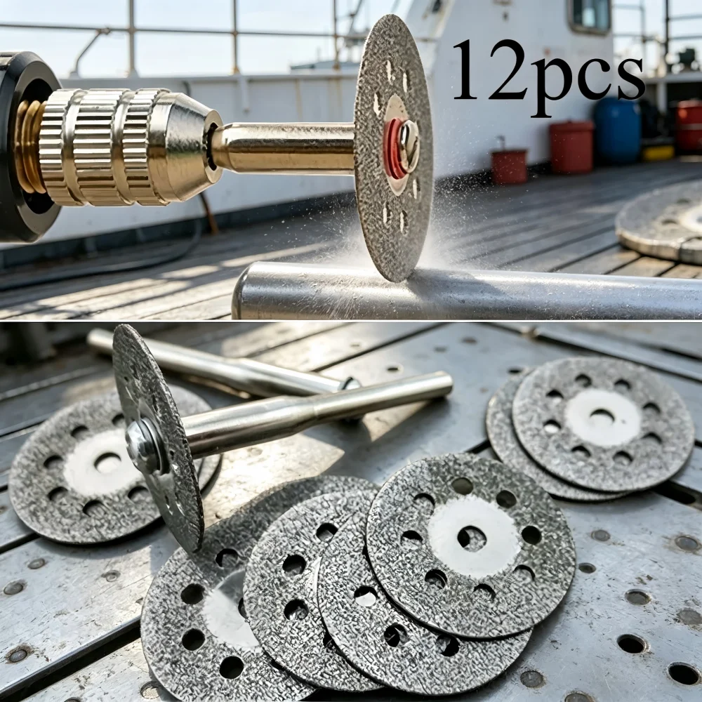 22mm Diamant-Trennscheiben-Set für Schiffe, 10 Stück 0,4mm Dünne Sägeblätter + 2 Griffe, Rotierendes Werkzeug, Schiffs-Polier- und Schneideset Image