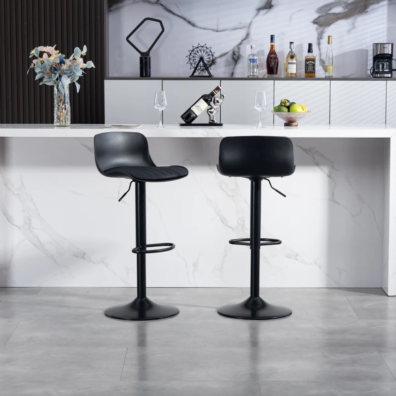 Moderne, verstellbare Drehbarhocker im 2er-Set, Kunststoff-Rückenlehne & Kunstledersitz, Gasdruckfeder-Höhenverstellung, Metallfuß mit Fußstütze, Küchentheken-/Barhocker Image