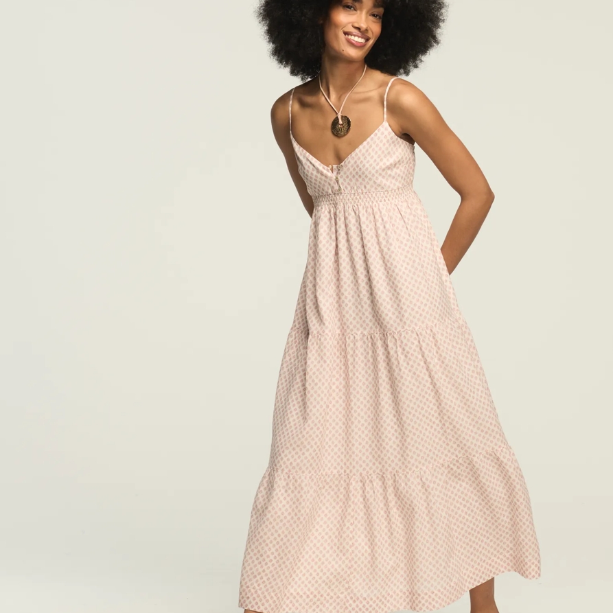 Lucky Brand Printed Ruched Waist Maxi in Blush Ikat, Size XL