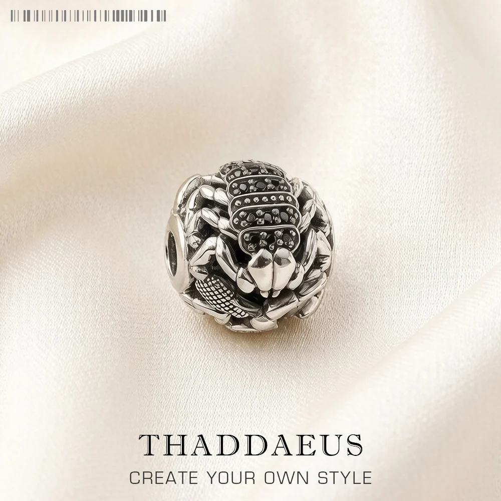Schwarzer Skorpion-Charm, 5 mm Loch, für Damen und Herren, DIY-Schmuckherstellung, 925er Sterlingsilber, Punk, Rebel, Straße, Europa, modisches Geschenk