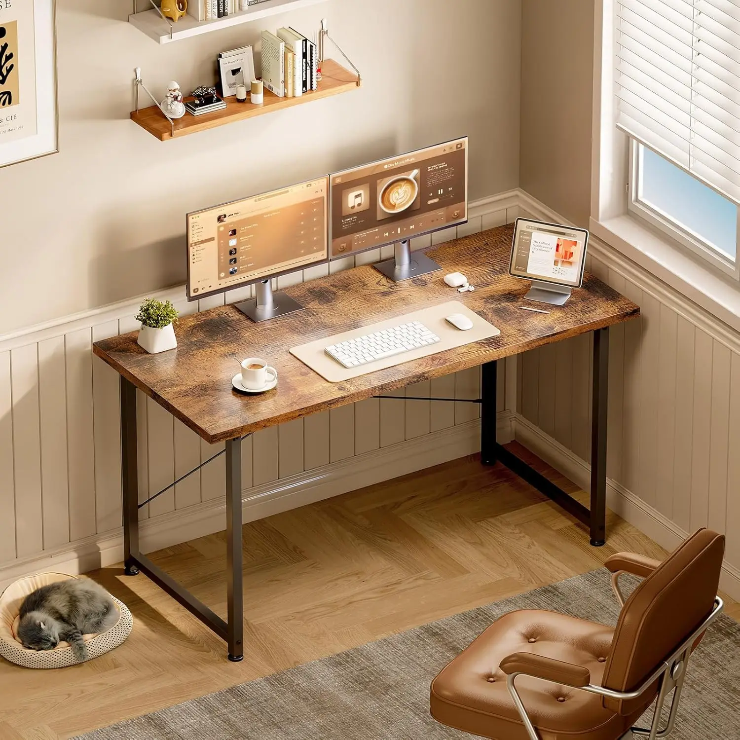 Coleshome Kleiner Schreibtisch, 120 x 48 cm, Computertisch, Schreibtisch und Arbeitsplatz, Arbeitstisch, Bürotisch für Arbeitszimmer, Büro, Schlafzimmer Image
