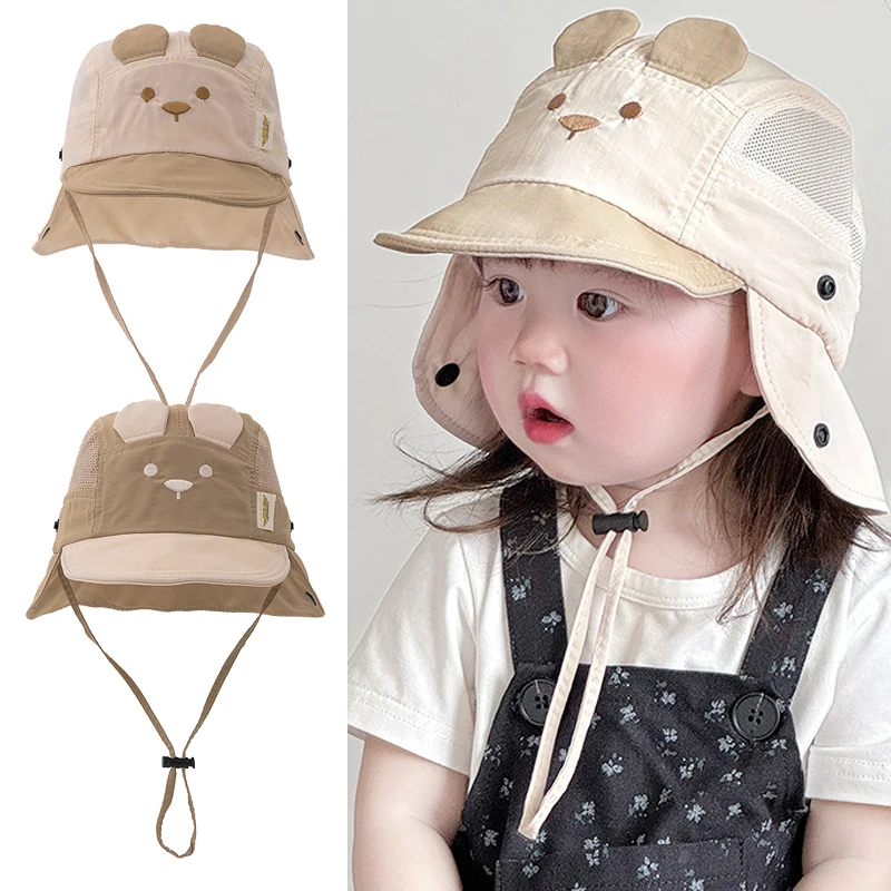 Bären-Baby-Sommerhut mit Nackenschutz Kinder-Baseballkappe für Mädchen Jungen Nackenschutz Strand Kinder Panama Hut Baby Sonnenhut 1-3 Jahre Image