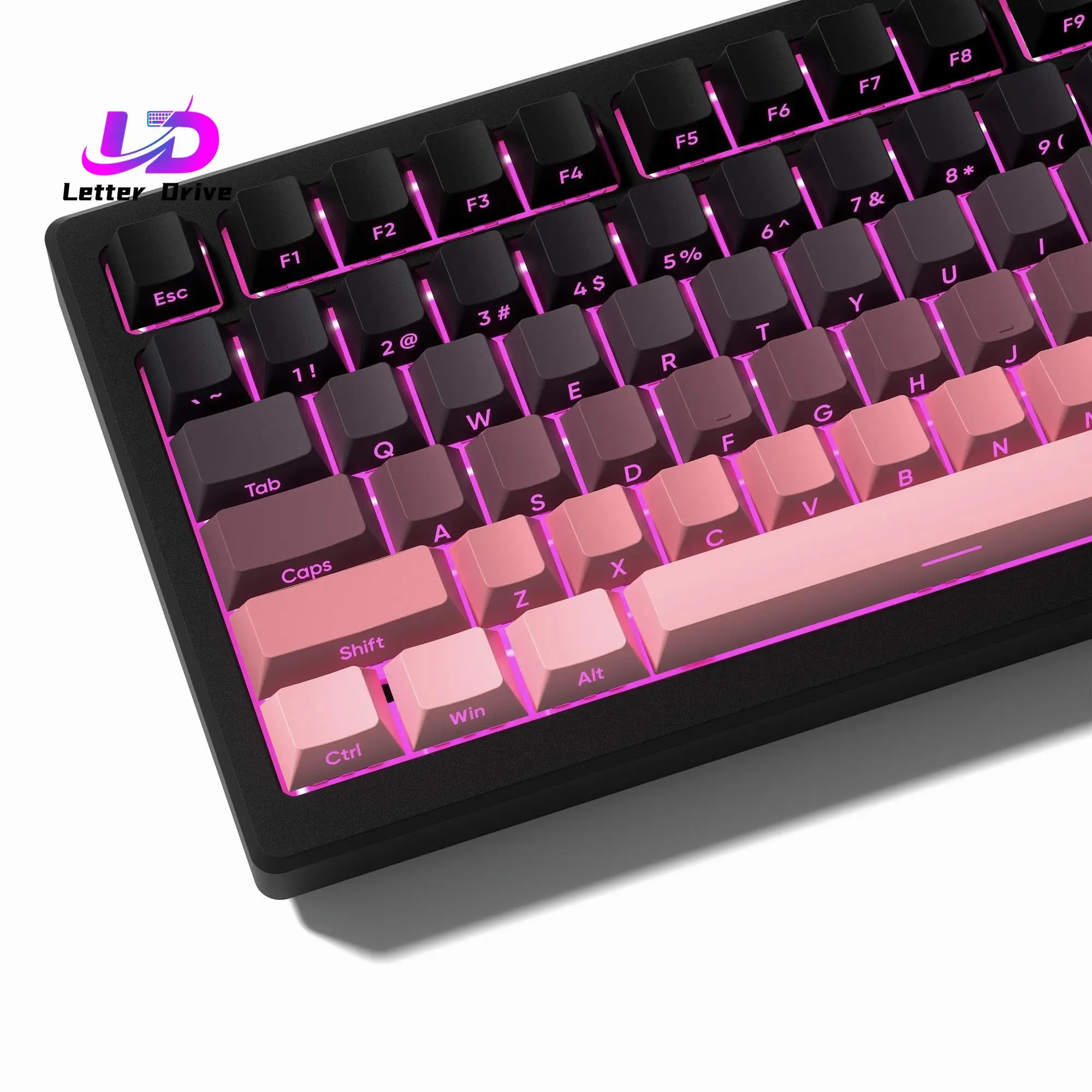 136 Tasten, schwarz und pink bedruckt, hintergrundbeleuchtete PBT-Tastenkappen, Double-Shot-Tastenkappen mit Durchscheinungseffekt für mechanische Gateron Cherry MX Gamer-Tastaturen Image