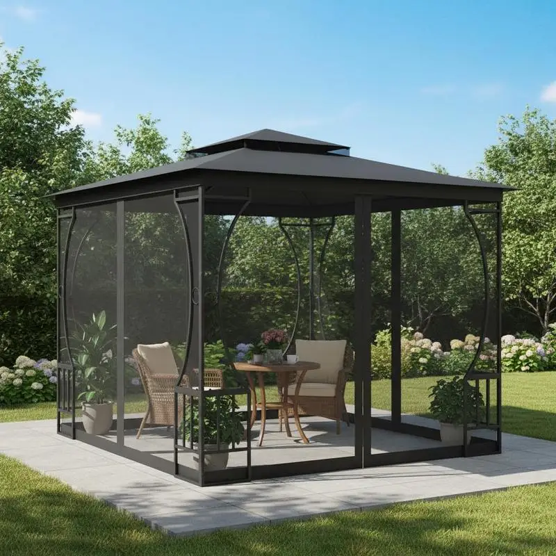 Gartenpavillon mit integrierten Moskitonetzen – Robuste Stahlkonstruktion, UV-beständiges Polyesterdach und abnehmbare Seitenwände für Veranstaltungen im Freien Image