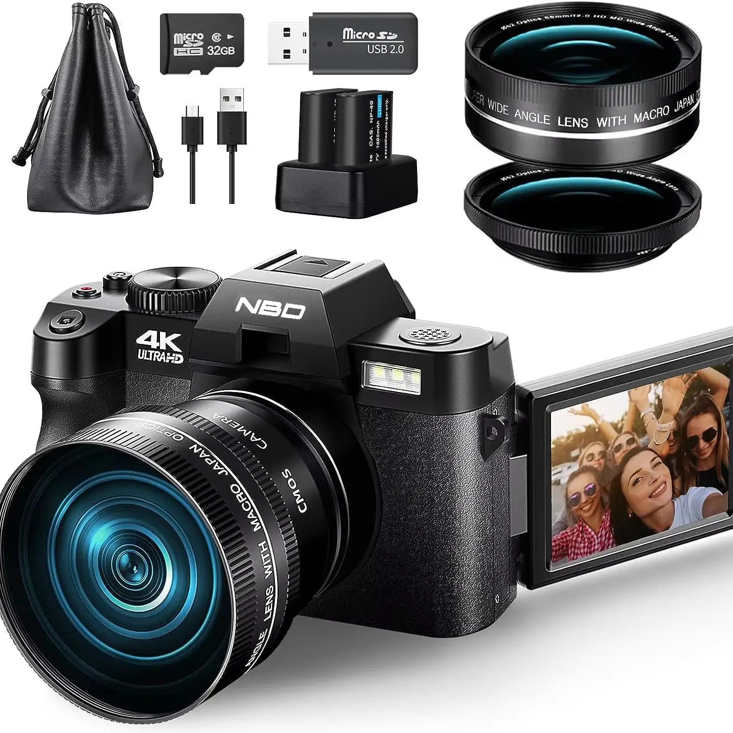 Appareil photo numérique NBD S100F 48MP 4K avec contrôle par application, webcam, zoom 16x, appareil photo numérique compact vintage pour YouTube, diffusion en direct et photographie, cadeau pour