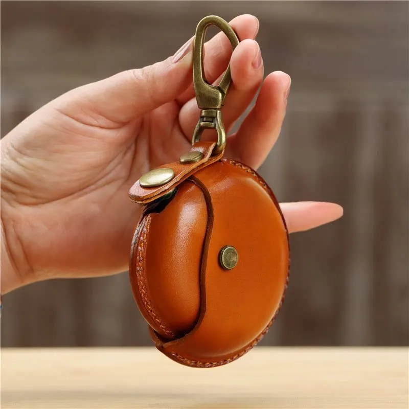 Petite bourse ronde en cuir véritable, sacs portables créatifs, porte-monnaie, sac de rangement pour câbles d