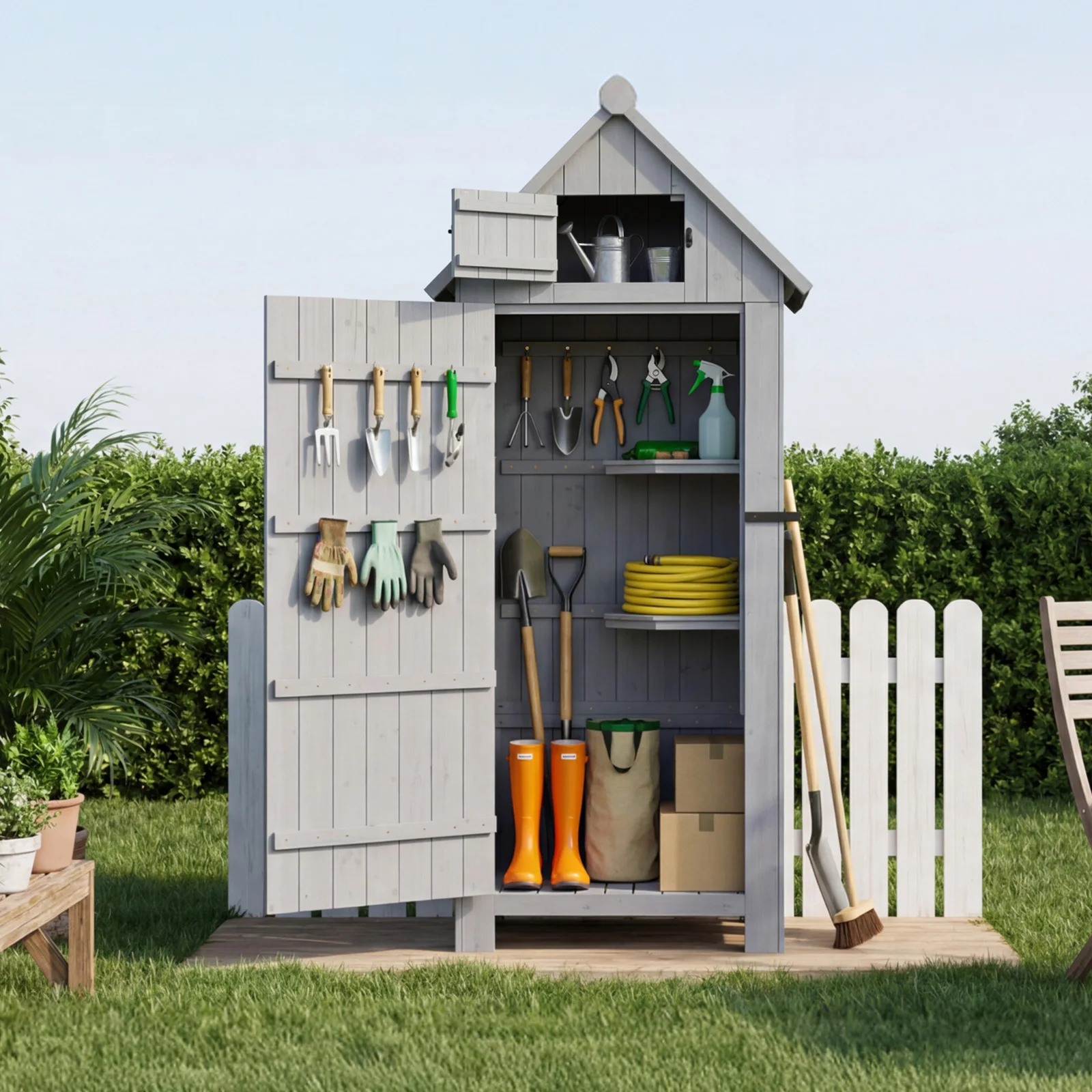 HOMAVO Abri de Jardin en Bois avec Toit en Appentis Protégé UV, 77 × 54.3 × 179 cm, Cabane de Jardin Pour Jardin, Terrasse, Arrière-Cour, Pelouse