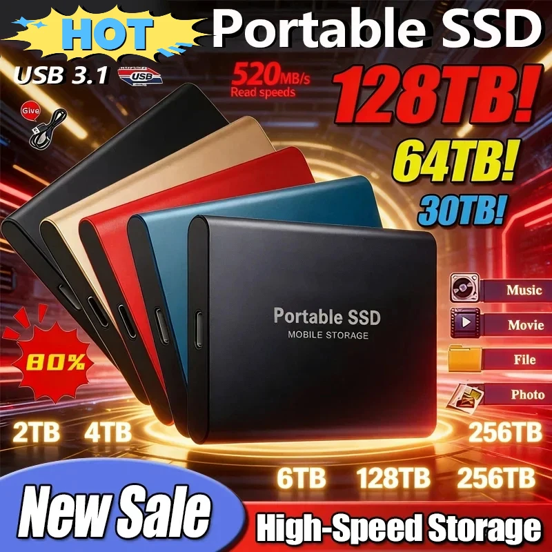 2026 256TB SSD Hochgeschwindigkeits-SSD USB 3.0 Gehäuse Mobile Festplattengehäuse für SSD Externe Speicher-HDD-Box Mit USB3.1-Kabel ABS Image