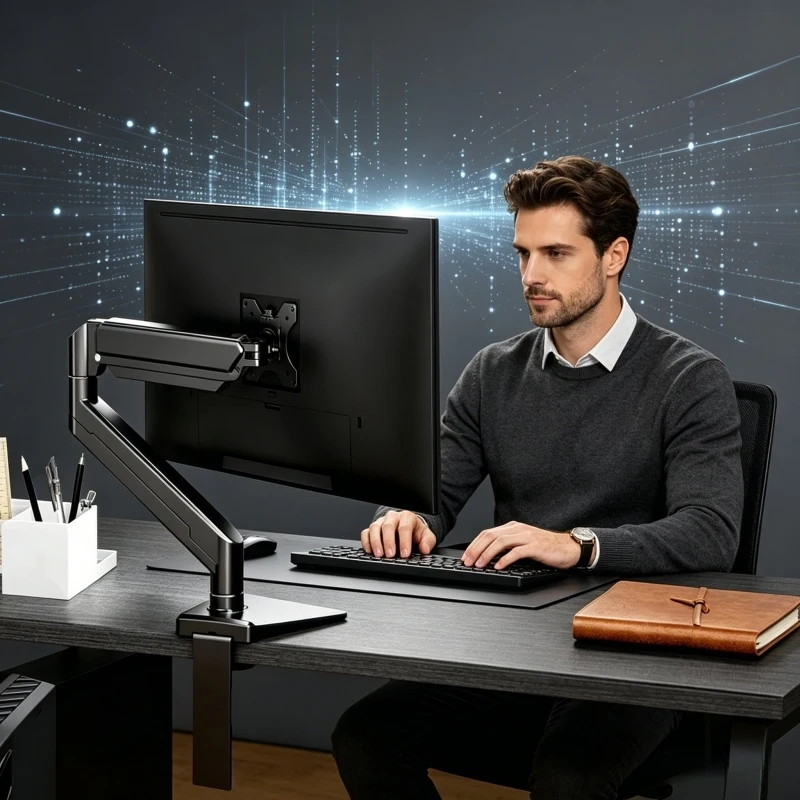 Universelle Einzelmonitor-Tischhalterung, passend für bis zu 32 Zoll, 19,8 Pfund, verstellbarer, neig- und schwenkbarer Computerbildschirmständer für das Heimbüro Image
