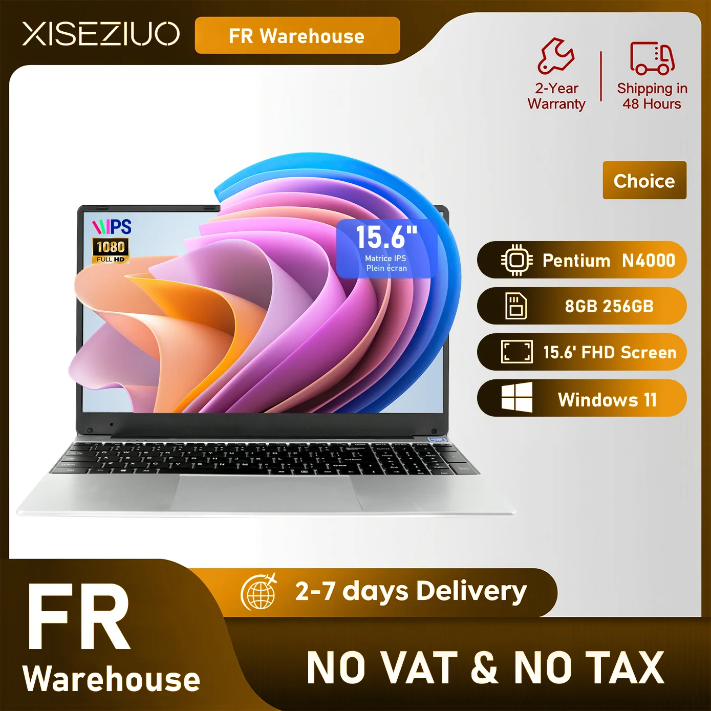 15,6 Pouces Ordinateur Portable 8 Go RAM 256 Go SSD FullHD Ultra-Mince - Intel N4000 PC Portable Joueurs Netbook Écran Full HD 1920 x 1080 Laptop Ouverture 180 Degrés Wi-Fi 5 BT Mini HDMI pour