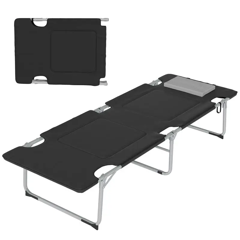 Feldbett, faltbar, Campingbett mit Kissen, Tragetasche, 183 x 66 x 33 cm, Gästebett bis 114 kg, Campingliege für Erwachsene, Klappbett