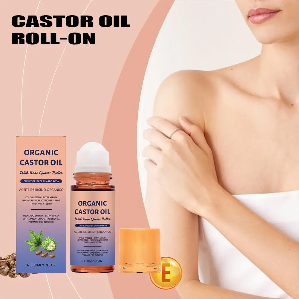 50ml Bio-Kaltgepresstes Rizinusöl-Roll-on mit Rosenquarz-Applikator zur Pflege von Haut, Haar und Augenbrauen, reduziert Haarbruch Image