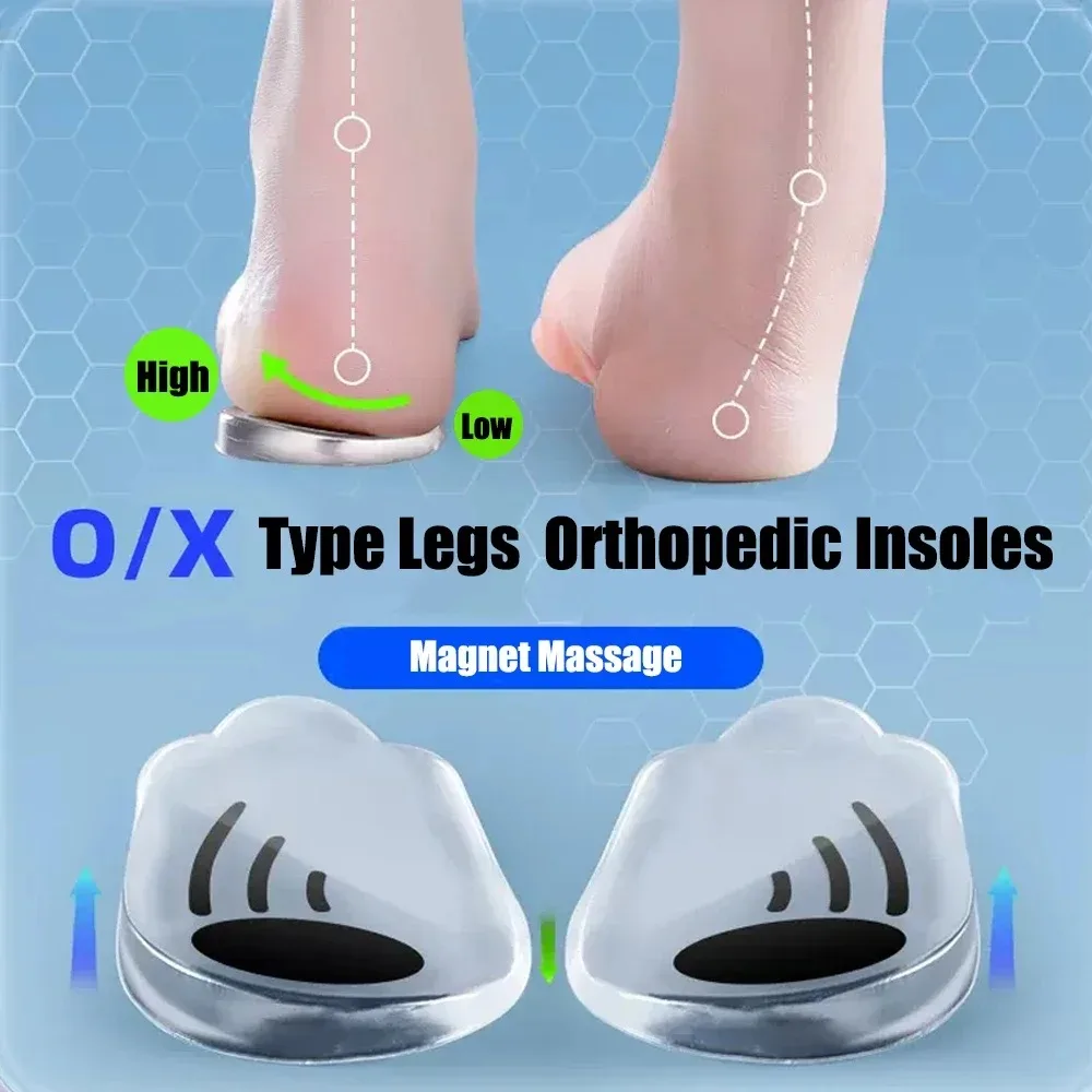 Magnetische Silikon-Orthopädie-Einlegesohlen für Schuhe Herren Damen Plantarfasziitis-Linderung O/X-Beine Knie-Varus-Korrektur Fuß-Fersen-Polster Image
