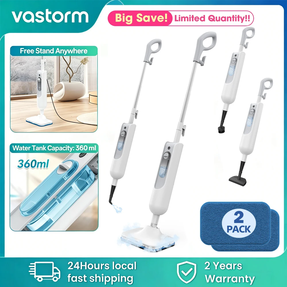 Vastorm F2 Dampfmopp Abnehmbarer 6-in-1 Hochtemperatur-Dampfreiniger Leistungsstarker Scheuer-Dampfmopp für Küche, Hartholzböden, Marmorböden, Teppiche Image