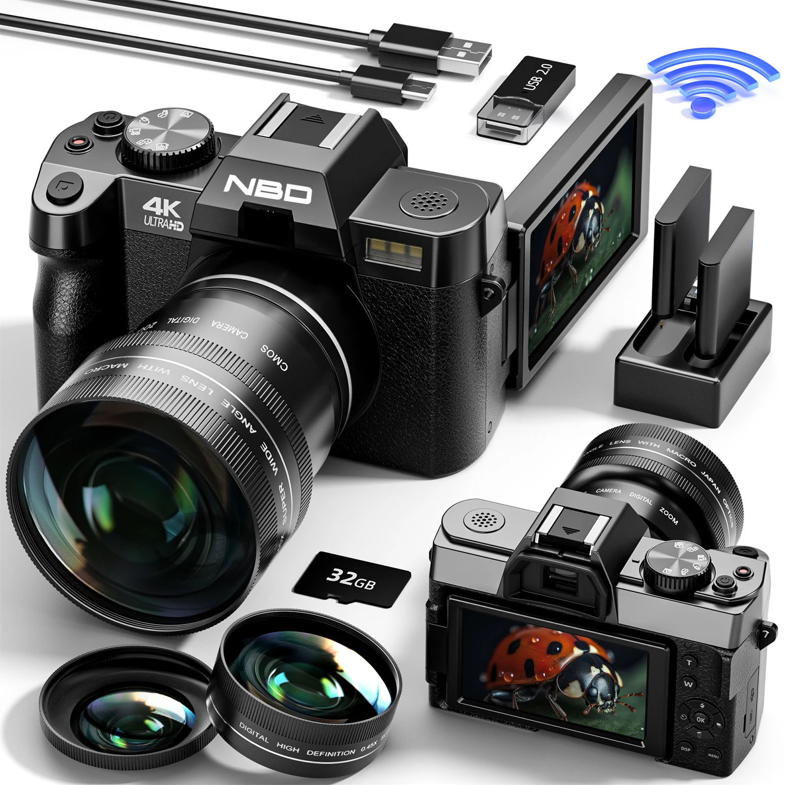 Appareil photo numérique NBD S100F 48MP et 4K avec contrôle par application, webcam, zoom 16x, appareil photo numérique compact vintage pour YouTube, diffusion en direct et photographie, cadeau pour