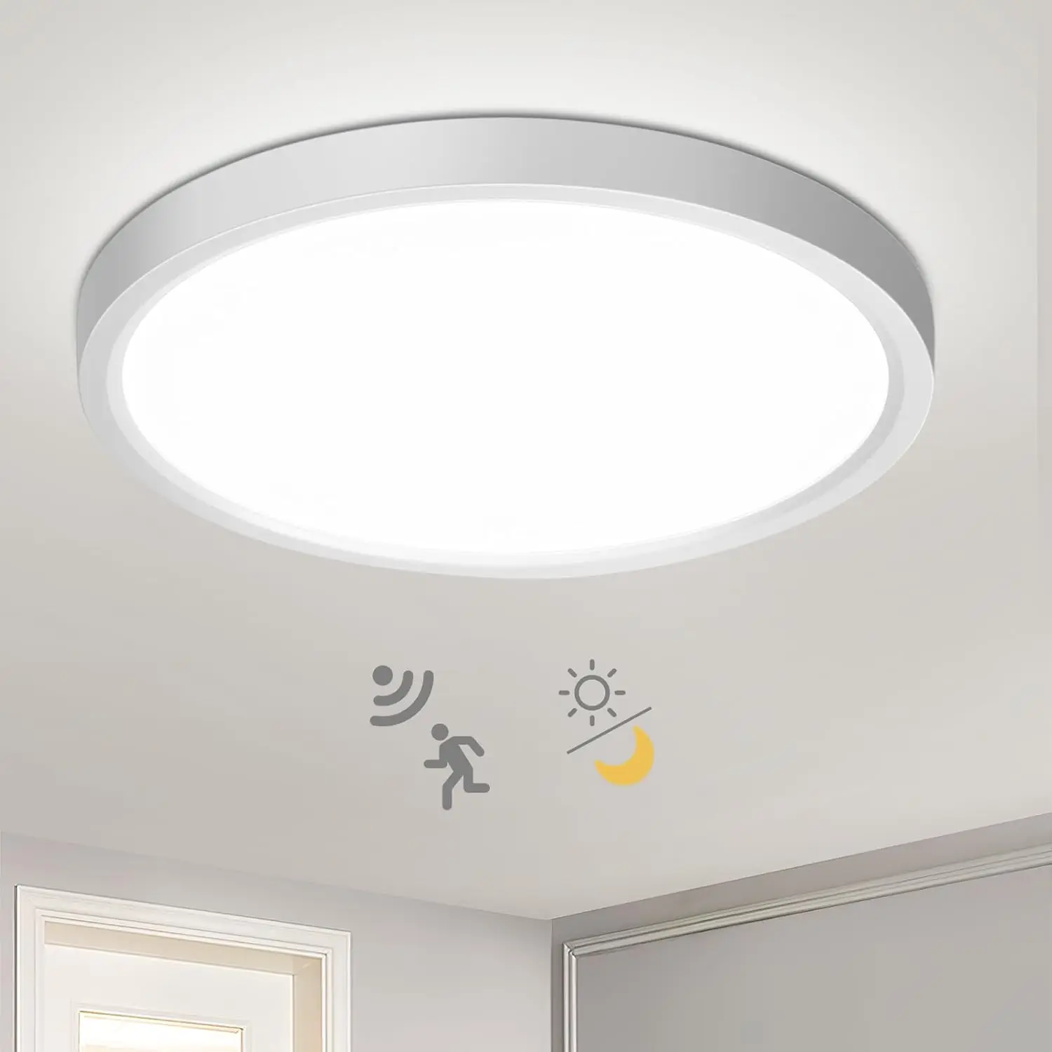 18W LED-Deckenleuchte mit Radar-Bewegungssensor und Dämmerungssensor, 4000K 1800LM Runde Deckenleuchte 23cm für Flur Küche Treppe Keller Image