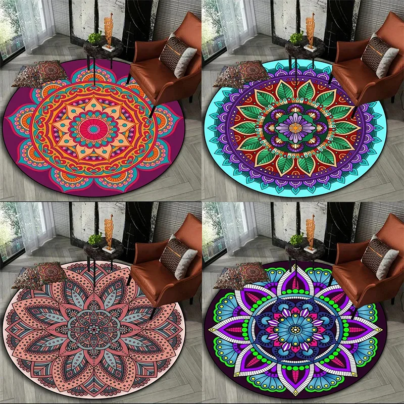 Bohemian Mandala Round Bedside Rug For Hanging Basket Computer Chair Floor Mat Meditation Yoga Mat Home Decoration Image