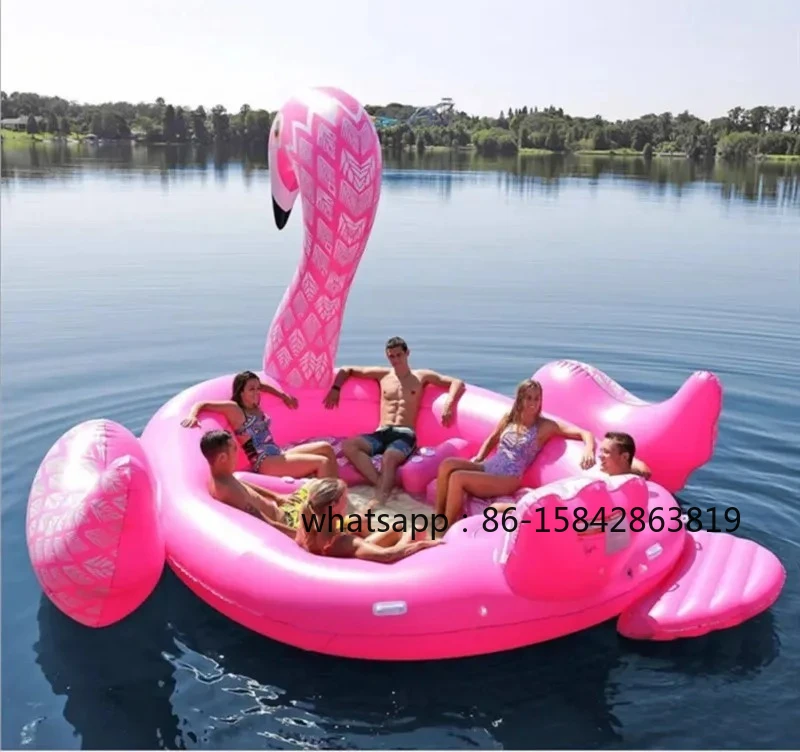 Riesiger Flamingo-Schwimmreifen für 6-8 Personen, riesiges aufblasbares Einhorn, Schwimmbadzubehör, schwimmende Insel für Partys, Strand- und Outdoor-Spielzeug Image