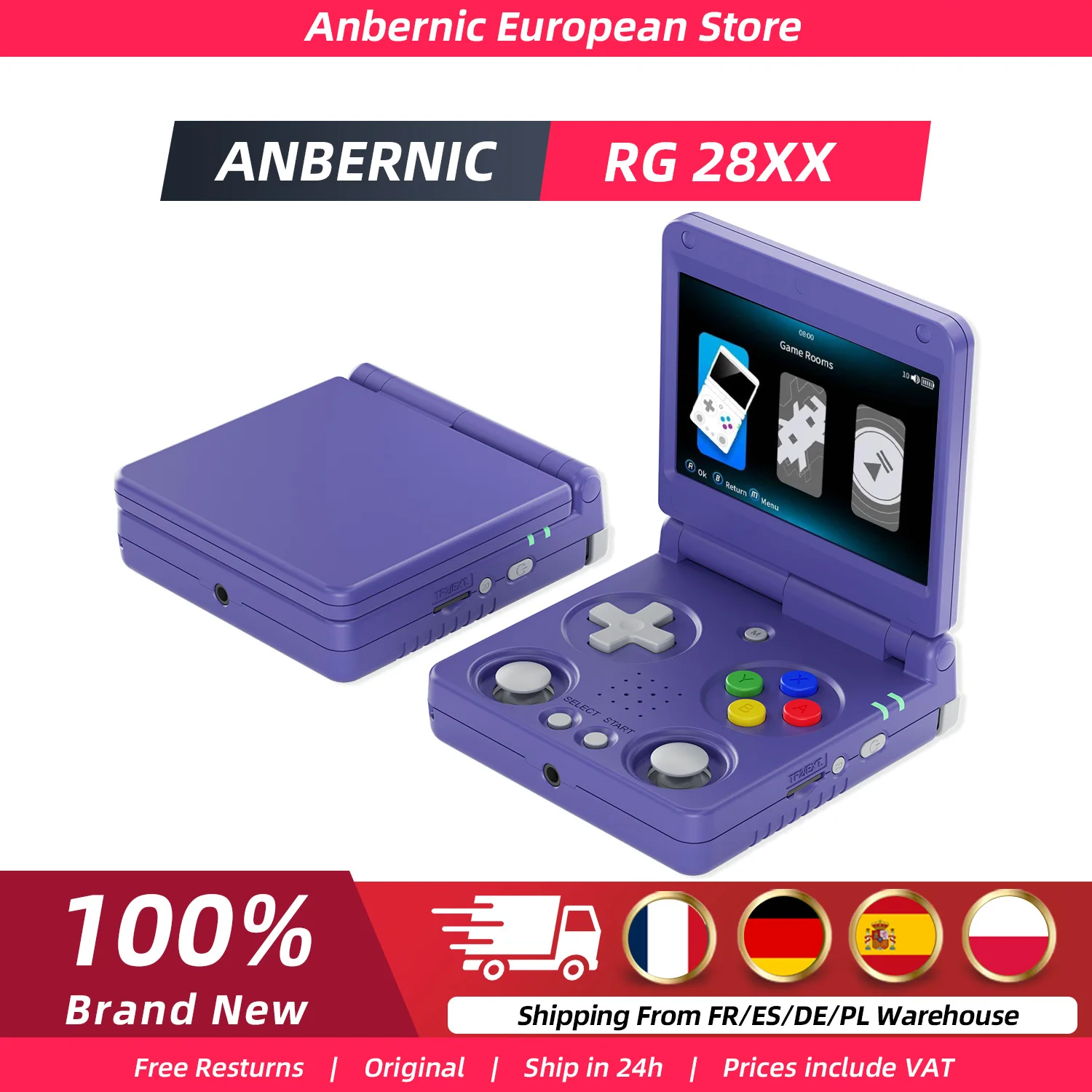 Console de jeu rétro portable Anbernic RG34XXSP, console de jeu rétro RG34XX SP avec 64 Go préchargés, plus de 5000 jeux, batterie 3300 mAh, arcade de poche portable, prend en charge plus de 30