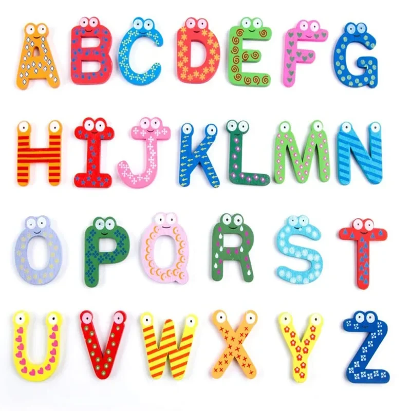26-teiliges Set aus dicken Holzbuchstabenmagneten für Kleinkinder, Kühlschrankmagnete, niedliche Tiere, bunte ABC-Magneten, Spielzeugset für Kinder und Kleinkinder Image