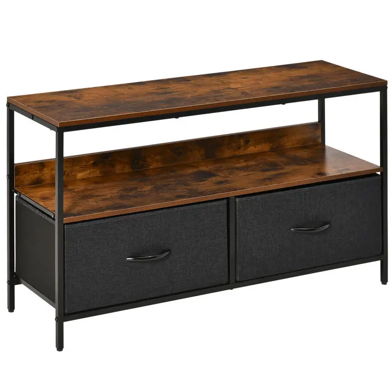 Meuble TV mobile, meuble TV portable jusqu'à 47 pouces avec 2 tiroirs pliables en tissu et étagère, meuble TV pour salon