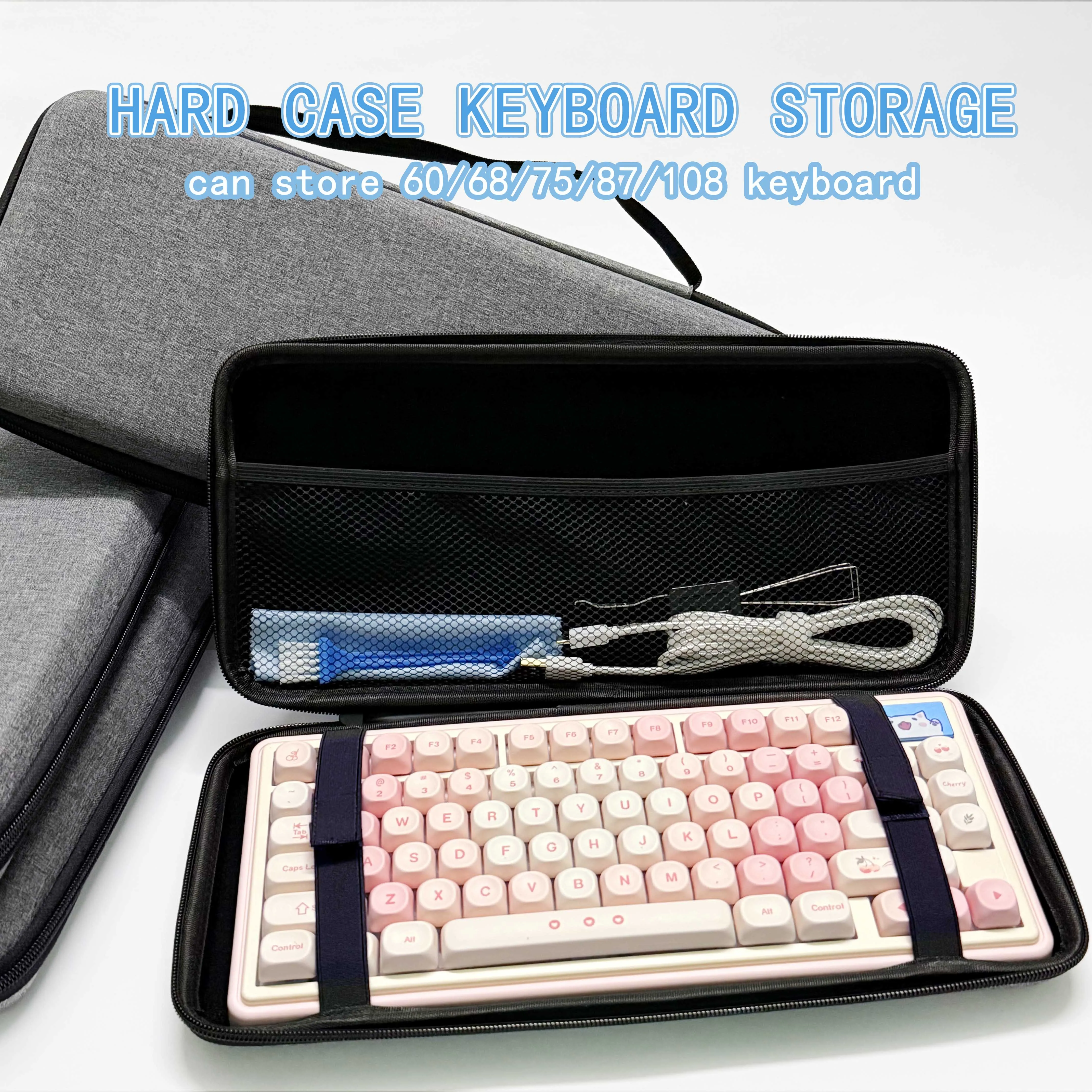 60/68/75/87/108 Tastatur-Aufbewahrungstasche, Hartschale, grau, staubdicht, Schutzbox, 60 % 75 % TKL, 96 % 100 Layout, mechanische Tastatur Image