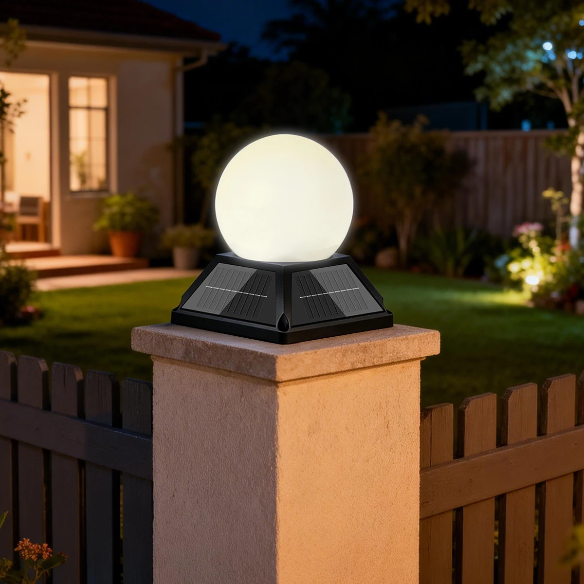 Lampe solaire pour poteau, lampe solaire pour pilier, lampe solaire de jardin, lampe solaire ronde à capuchon, 3 couleurs, minuterie, variateur de lumière, IP65, batterie 2400mAh