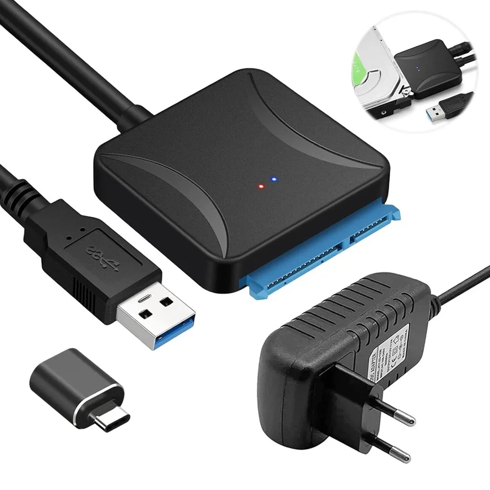 SATA zu USB Adapter, USB 3.0 zu SATA Kabel für 3,5 2,5 Zoll SSD HDD SATA III Festplatte, Kompatibel mit USB 1.1/2.0/3.0 Image
