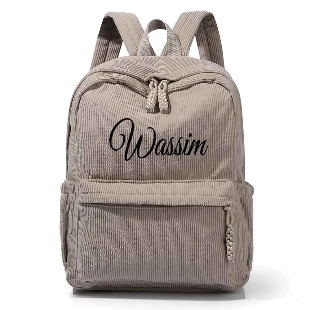 Sac à dos personnalisé pour enfants, sac à dos en velours côtelé brodé, retour à l'école, sac à dos avec nom d'enfant, sac d'école universitaire, tout-petit, avec nom