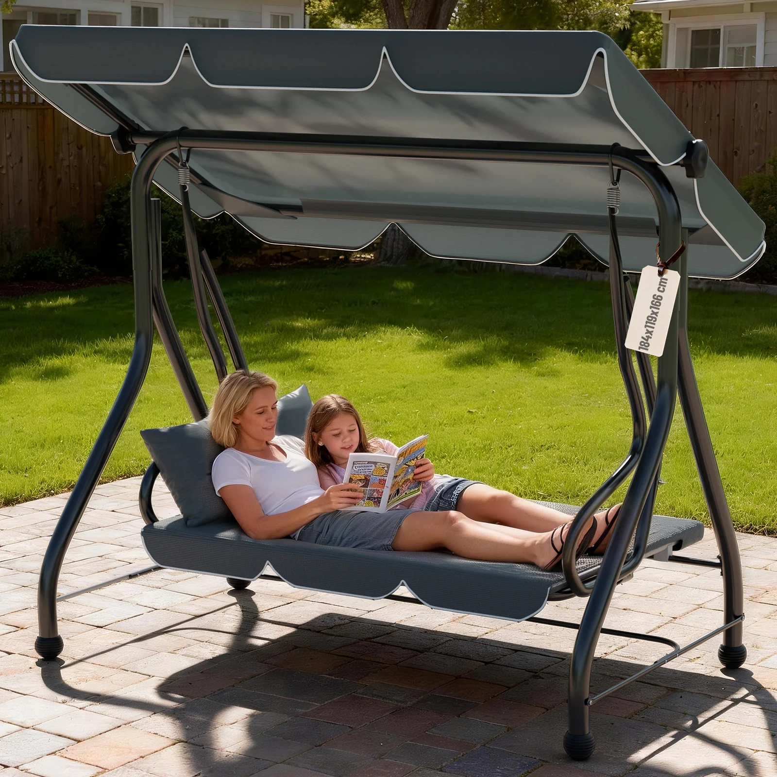 Balançoire Soontrans Hollywood avec fonction inclinable 3 places pour se détendre sur la terrasse ou dans le jardin, balançoire de jardin et chaise longue de jardin 2-en-1