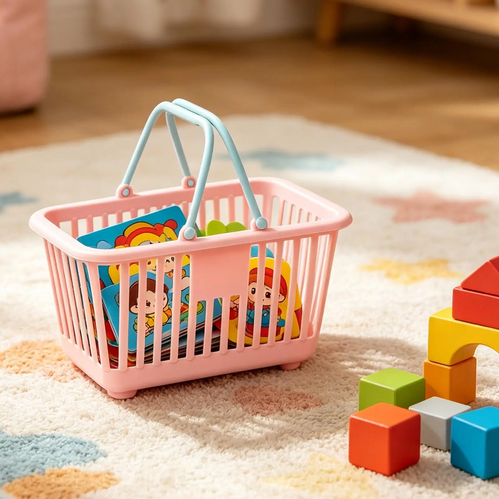 Mini-Einkaufskorb, tragbarer Organizer mit Griffen, kleiner Korb für Kinderspielzeug, Snacks, Schreibtisch, Badezimmer, Zuhause, Einkaufen, Wohnheim, Küche