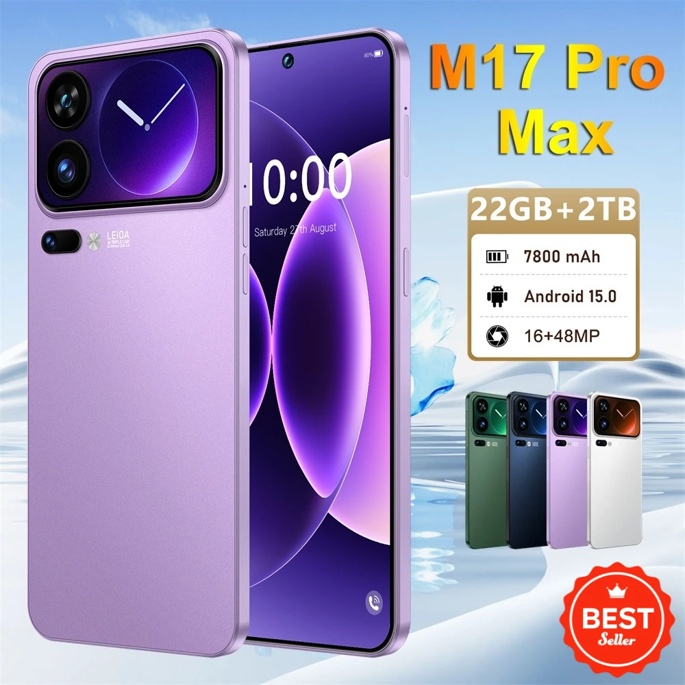 Nouveaux téléphones mobiles pour Ai 17 Pro Max 7.3HD 22G+2TB Smartphone Android Smartphone 5G Double SIM 7800mAh 16+48MP Téléphone portable débloqué