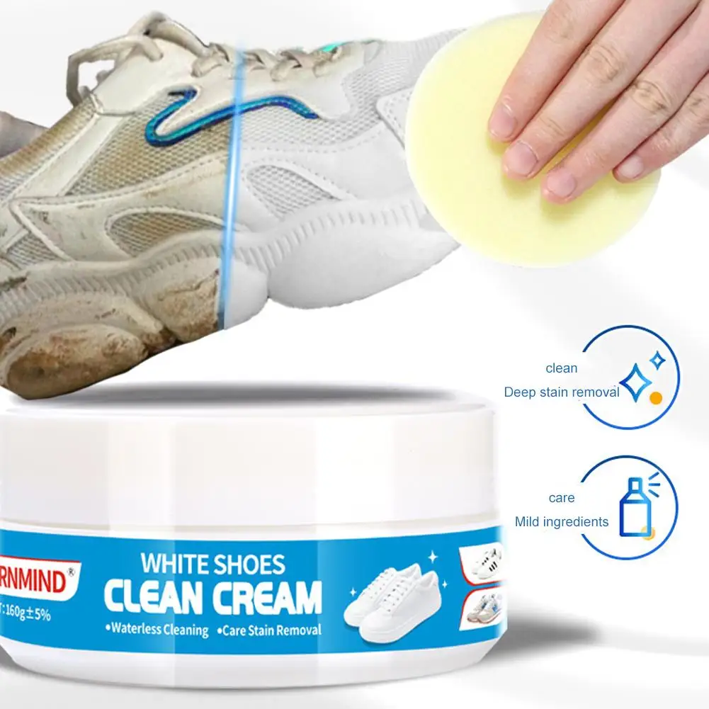 160g Weiße Schuh-Reinigungscreme | Wasserloser Fleckenentferner | All-in-One Schuhpflege für Sneaker, Canvas und weiße Schuhe – Reinigungscreme