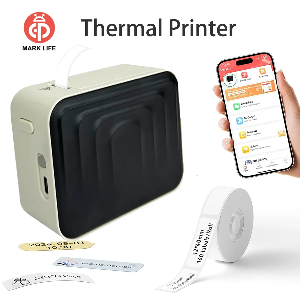 Marklife M1 Tragbarer Thermo-Etikettendrucker, kabelloser Bluetooth-Drucker für Zuhause, Küche, zum Verschenken/DIY, kreativ, zum Markieren/Preisauszeichnen Image