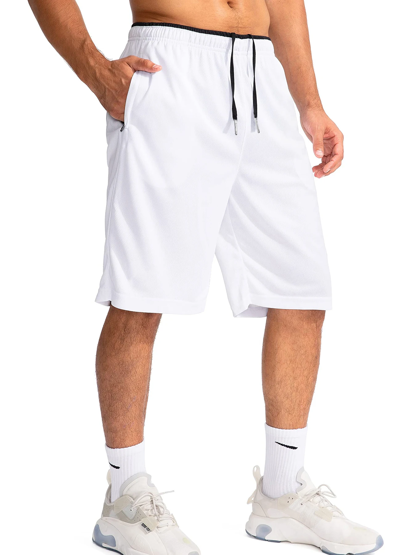 Men's Quick Dry Gym Fitness Shorts Summer Running Jogging Breathable Mesh Loose Basketball Workout Knee-Length Sports Pants