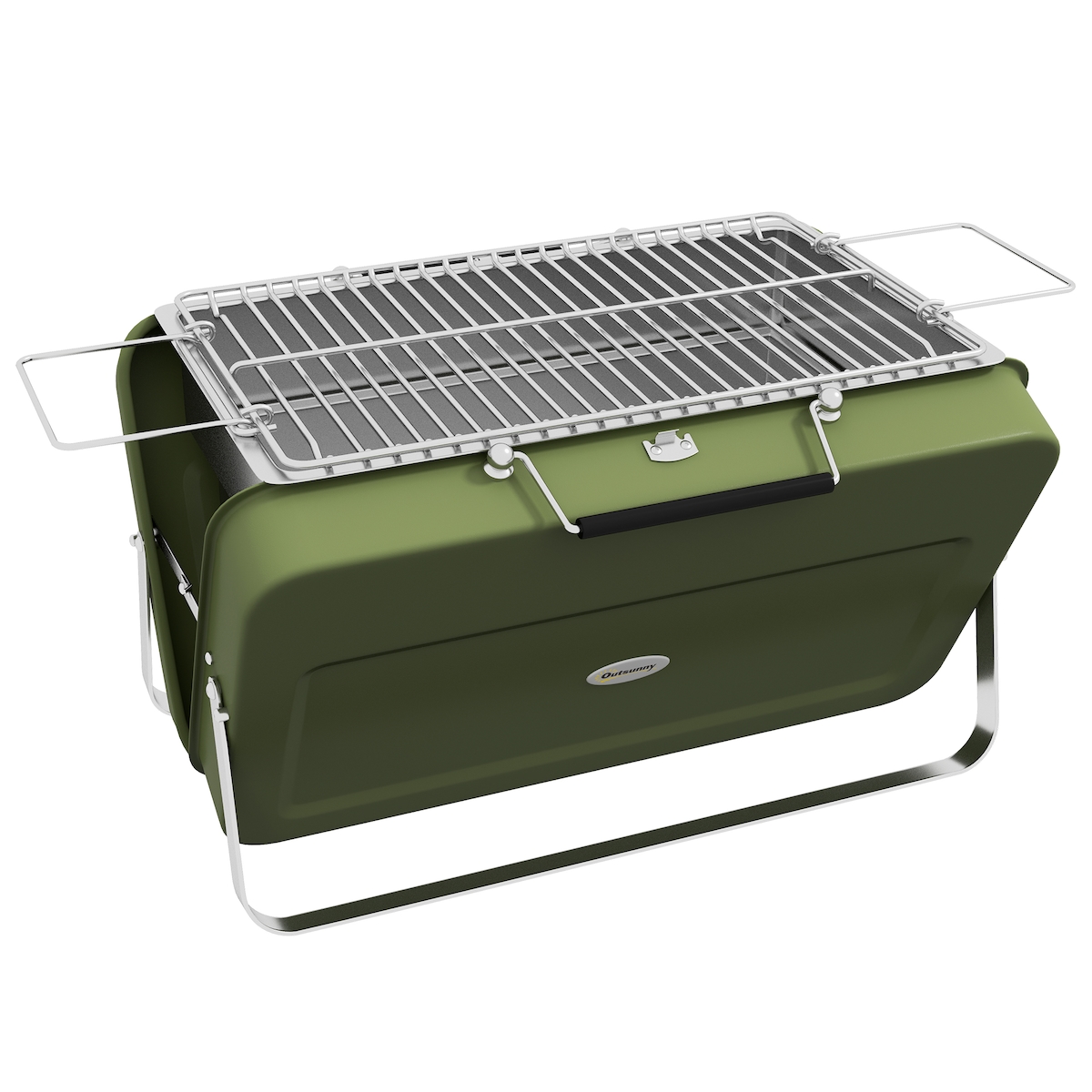 STILVORA Holzkohlegrill Edelstahl Grün 47x30x28 cm, klappbar mit Griff Image