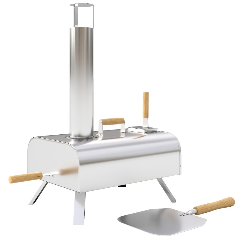 STILVORA Pizzaofen Edelstahl Silber holzbefeuert, tragbar mit Pizzastein & Klappbeinen Image