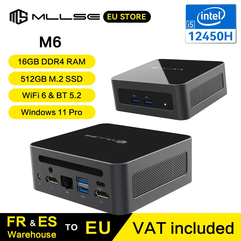 MLLSE M6 Mini-PC Intel Core i5-12450H CPU 16 GB RAM 512GB SSD WiFi6 BT5.2 Windows 11Pro Mini-Desktop-Computer Image