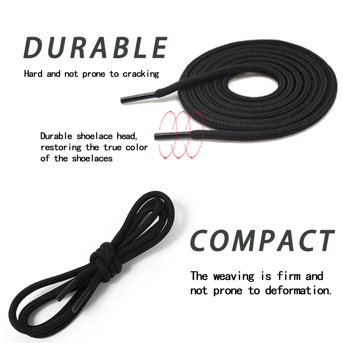 Schwarze klassische runde Schnürsenkel, strapazierfähiges Polyester, solide Schnürsenkel, Stiefelschnürsenkel für Schuhe, Sneaker-Schnürsenkel Image