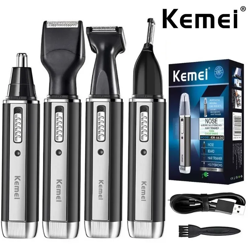 Kemei KM-6630 6631 6632 Trimmer für Männer, Nasen- und Ohrentrimmer, wiederaufladbarer Trimmer für Haare, Bart, Nase und Ohren, Reinigung und Pflege Image