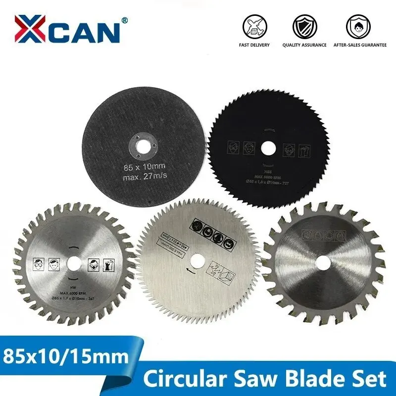 XCAN 5 Stück 85 mm Schneidwerkzeug Holzsägeblätter für Multifunktions-Elektrowerkzeug Kreissägeblatt Bohrung 10 mm 15 mm Holztrennscheibe Image