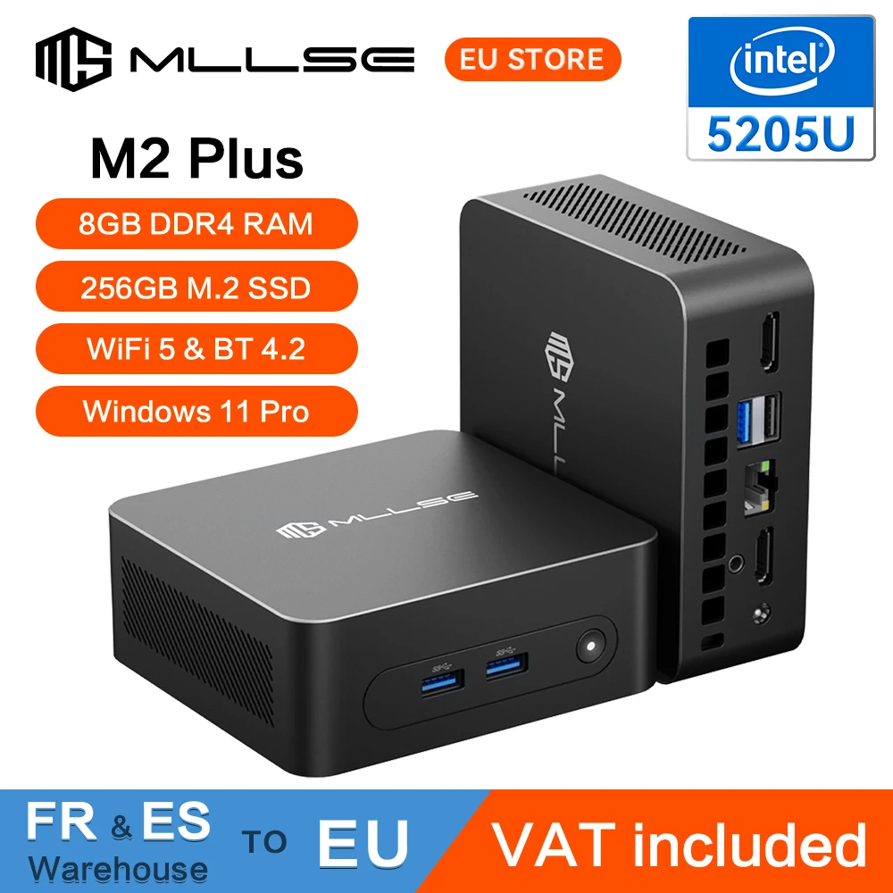 MLLSE M2 Plus Mini-PC Intel Celeron 5205U Prozessor, DDR4 8GB RAM, 256GB SSD, Wi-Fi 5 BT4.2 Win11 Mini-Desktop-Computer