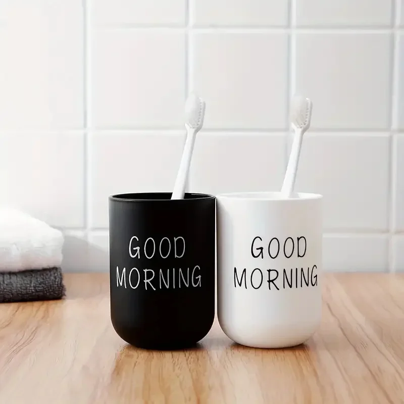 Tasse de bain de bouche graphique avec Slogan, tasse de brosse à dents Simple pour Couple, tasse de gargarisme en plastique, gobelet de salle de bain, accessoire de salle de bain 1 pièce