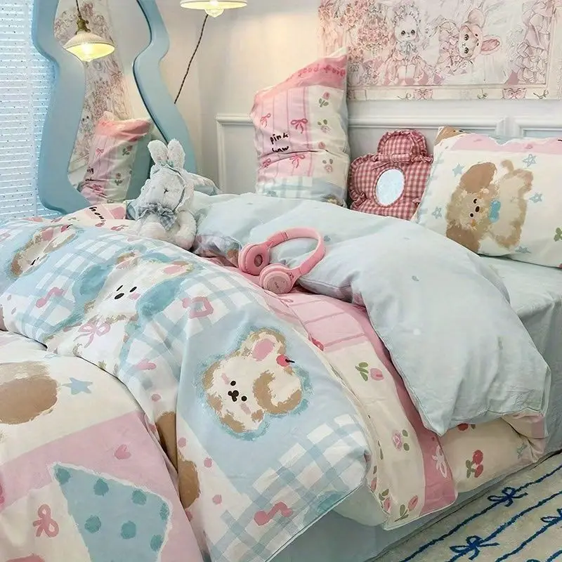 Kawaii – ensemble de literie pour enfants, housse de couette, drap plat, taie d