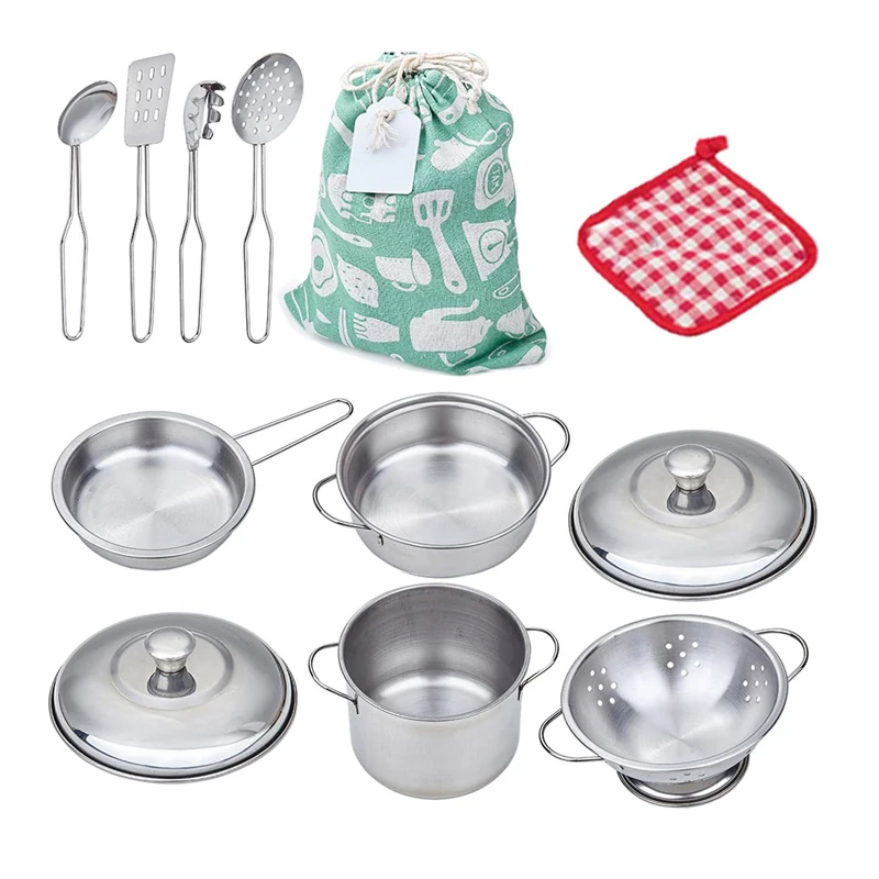 Jeu de cuisine pour enfants en acier inoxydable, ustensiles de cuisine miniatures, jeu de simulation de cuisine, pot, spatule, jouets de cuisine pour enfants