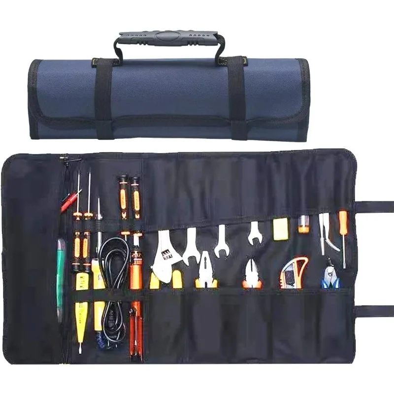 Sac à outils enroulable, organiseur d'outils pour homme, rangement portable pour outils avec pochette zippée, petite trousse à outils compacte